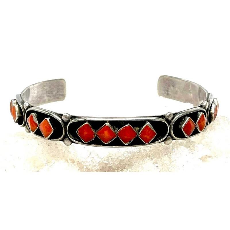 Old Pawn Zuni Coral Bracelet Sterling Silver Stacker Cuff Erma Waatsa (1 of 5)