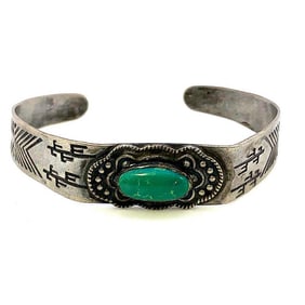VTG Navajo Cerillos Turquoise Bracelet Navajo Ingot Sterling Cuff Old Pawn