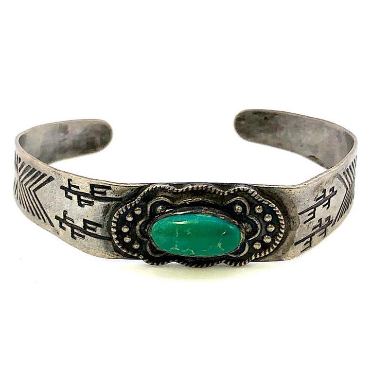 VTG Navajo Cerillos Turquoise Bracelet Navajo Ingot Sterling Cuff Old Pawn (1 of 3)