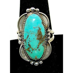 Navajo Royston Turquoise Statement Ring Sz 8.5 Sterling Silver Native