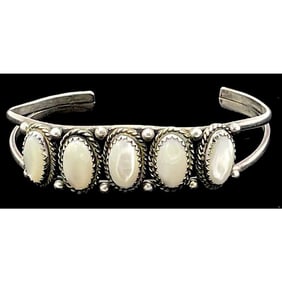 Old Pawn Navajo Mother of Pearl Cuff Bracelet Sterling Silver Cuff