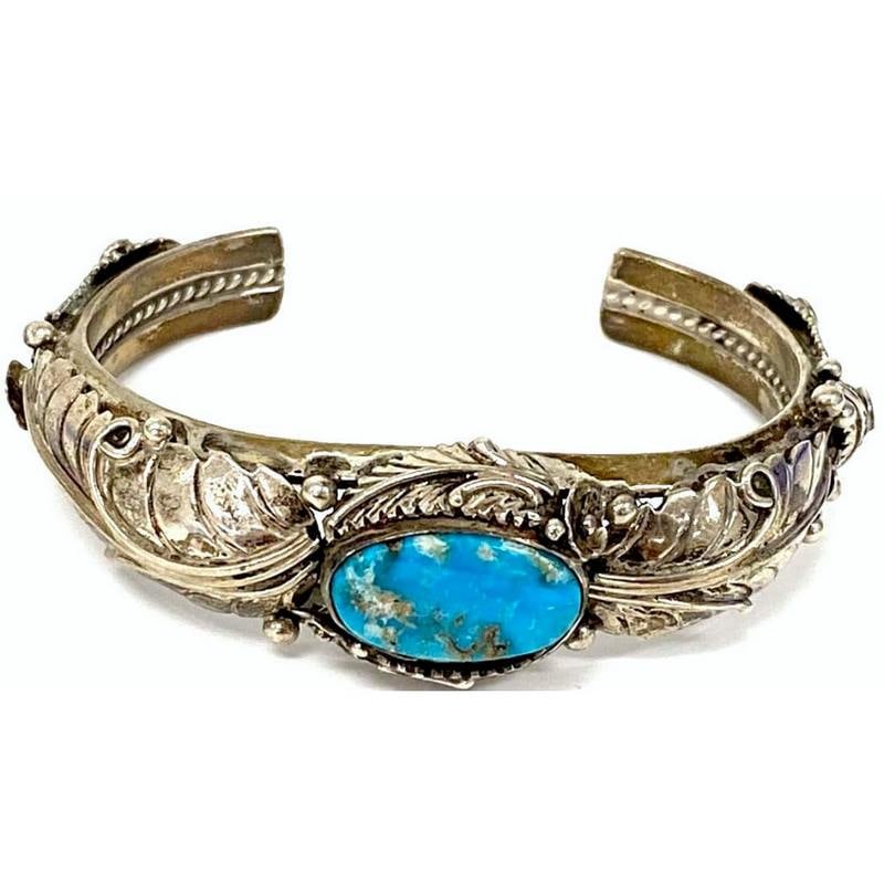 Old Pawn Hopi Turquoise Squash Blossom Cuff Bracelet Sterling Ramona Loloma (1 of 4)