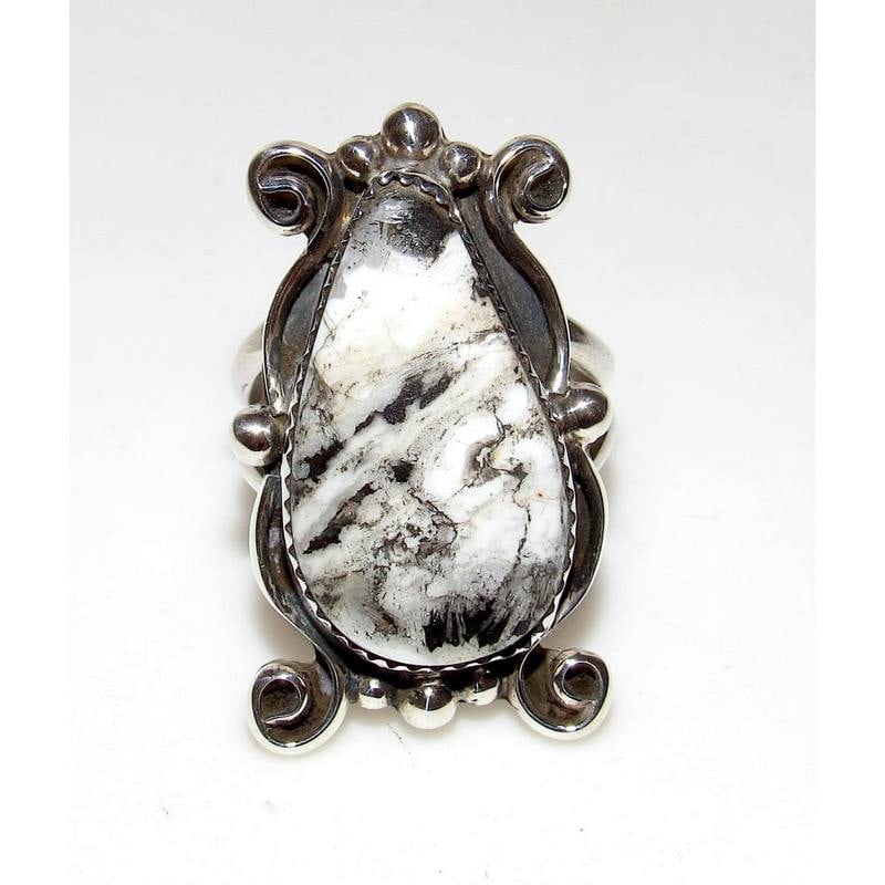 Navajo White Buffalo Ring Sz 9.5 Sterling Silver M. James (1 of 3)