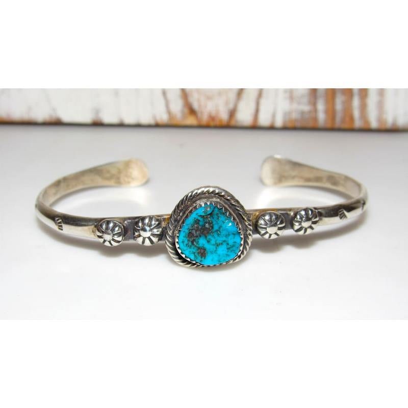 Navajo Kingman Turquoise Stacker Cuff Bracelet Sterling Silver G Wilson (1 of 3)