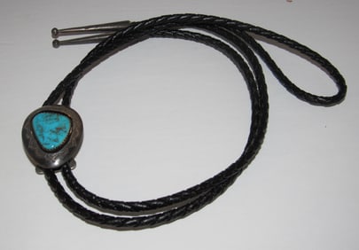 Vintage Navajo Bolo Tie Sterling Turquoise