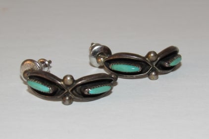 Old Pawn Zuni Turquoise Hoop Earrings