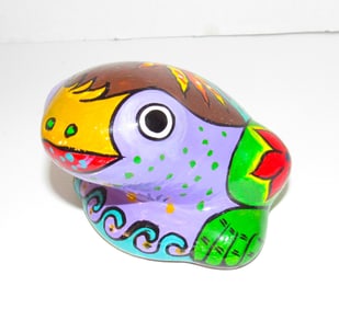Mexican Folk Art Hand Painted Pottery Frog Figurine