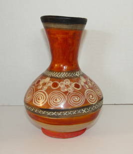 Mexican Tonala Terracotta Pottery Vase Olla: Mexican Tonala Terracota Pottery Vase Olla. Hand Etched, Hand Painted Clay Pottery. The vase measures 7.5" by 5".