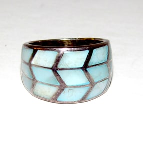 Vintage Mother Of Pearl Inlay 926 Ring Size 6.5