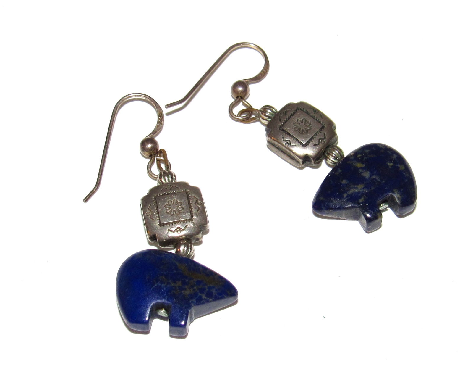 Navajo Lapis Bear Sterling Silver Earrings (1 of 1)