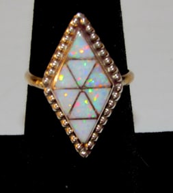 Zuni Inlay Opal Ring Size 6.5. Signed Sterling Silver