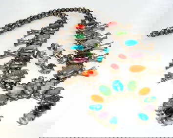 Navajo Turquoise Spiny Squash Blossom Necklace & Earrings Set Sterling (1 of 4)