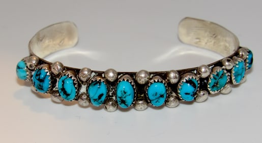 Old Pawn Navajo Raw Kingman Turquoise Cuff Bracelet Sterling