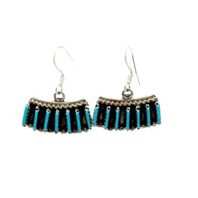 Zuni Turquoise Dangle Earrings Sterling Silver Native American