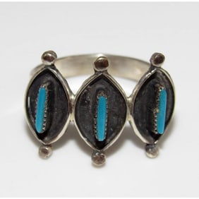 VT Zuni Sterling Silver Petit Point Turquoise Ring Size 7