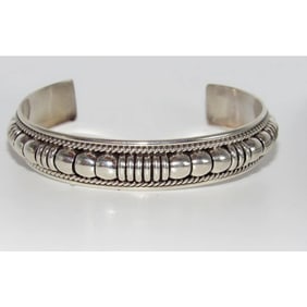 Navajo Sterling Silver Cuff Bracelet Tom Charley Native American Stacker