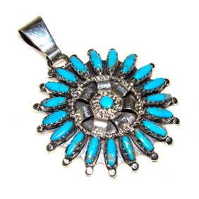 Navajo Kingman Turquoise Cluster Pendant Sterling Silver Signed Native American