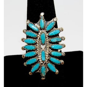 Navajo Statement Turquoise Cluster Ring Sz 8 Sterling Native American R. Nez