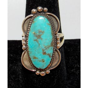 Navajo Royston Turquoise Statement Ring Sz 9 Sterling Silver Native