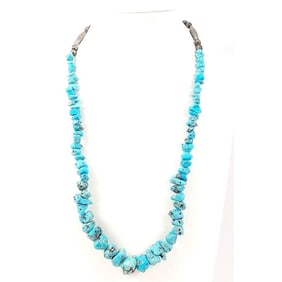 VTG Navajo Turquoise Nugget Heishi Necklace Sterling Silver Sleeping Beauty Mine