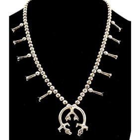 Old Pawn Navajo Squash Bloossom Necklace Yei Design Sterling Silver