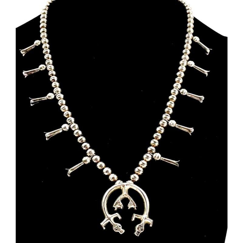 Old Pawn Navajo Squash Bloossom Necklace Yei Design Sterling Silver (1 of 4)