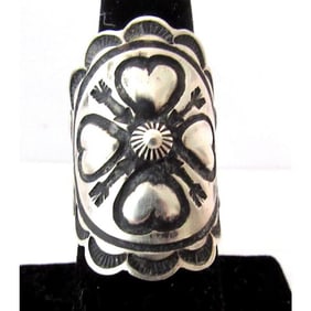 Navajo A. Cadman Heart Ring Sz 7.5 Sterling Silver Signed Band Ingot Ring