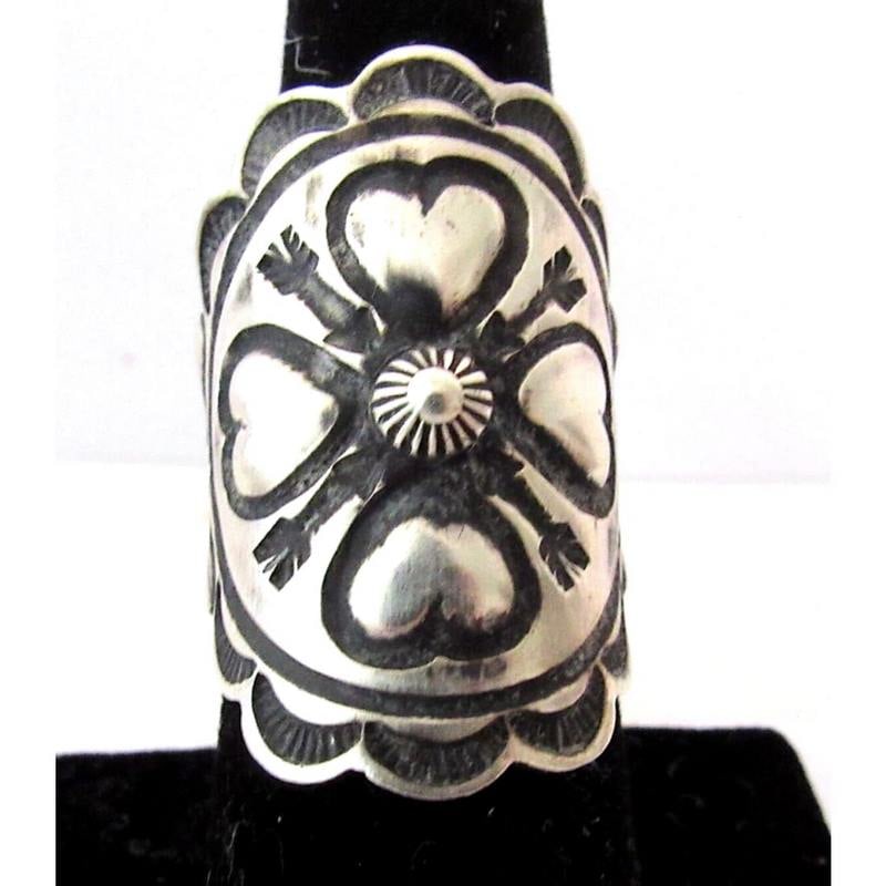 Navajo A. Cadman Heart Ring Sz 7.5 Sterling Silver Signed Band Ingot Ring (1 of 7)