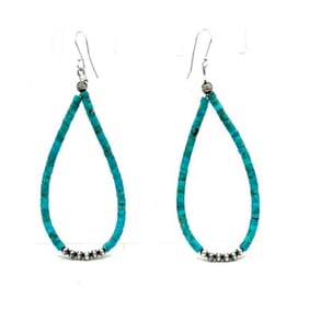 Navajo Rolled Turquoise & Sterling Navajo Pearls Beads Dangle Earrings