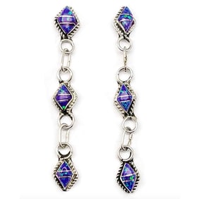 Zuni Opal Sterling Silver Dangle Statement Earrings A. Gasper