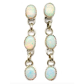 Zuni Opal Sterling Silver Dangle Statement Earrings A. Gasper