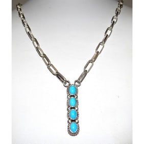 Navajo Turquoise Bar Necklace Small Lariat Sterling Silver V. Jake