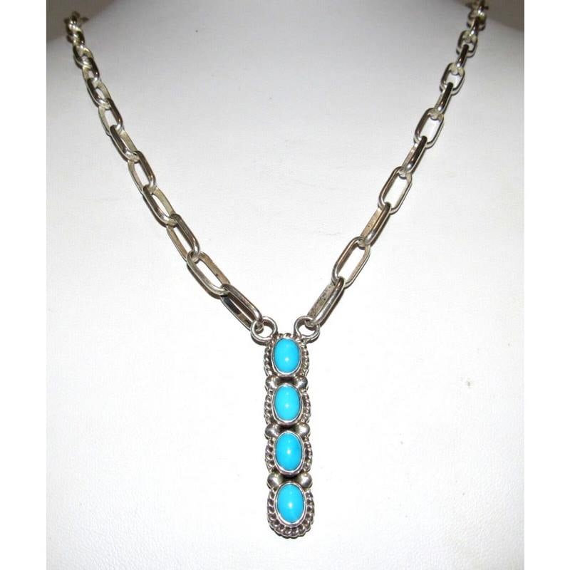 Navajo Turquoise Bar Necklace Small Lariat Sterling Silver V. Jake: For your consideration is this fab Navajo sterling silver and Sleeping Beauty Mine turquoise bar small lariat necklace. The necklace is about 25" including the Sleeping Beauty turquoise pendant part a