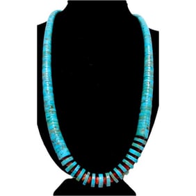 Santo Domingo Kingman Turquoise Red Spiny Heishi Necklace Lupe Lovato