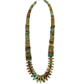 Navajo Royston Turquoise Heishi Necklace Sterling Silver