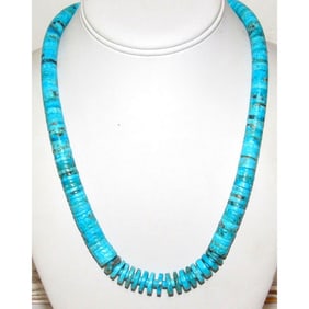 Santo Domingo Kingman Turquoise Heishi Necklace Lupe Lovato