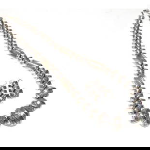 Navajo Pearls Hand Stamped Necklace & Earrings Set Sterling Silver Saucer Beads: Phenomenal Native American Navajo sterling silver Navajo pearls necklace and earrings set with hand stamped, hand etched, graduated saucer beads and alternating barrel beads. Hand made, hand stamped s
