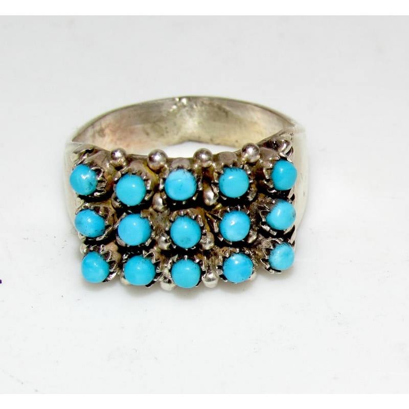 Zuni Snake Eye Turquoise Cluster Ring Size 6.5 Sterling Silver S. Haloo (1 of 5)