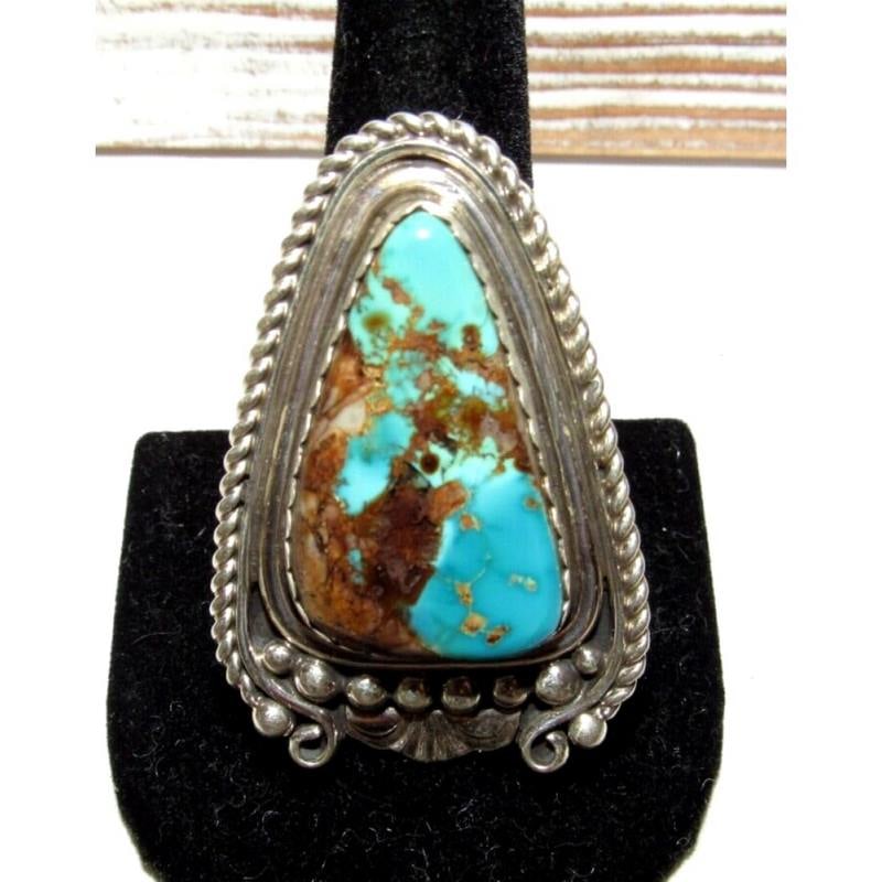 Massive Navajo Royston Turquoise Ring Sz 9 Adjustable Adam Fierro (1 of 6)