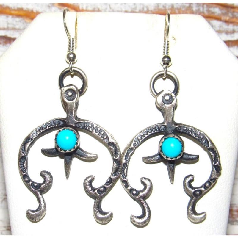 Navajo Sterling Turquoise Naja Earrings Native American Signed (1 of 4)