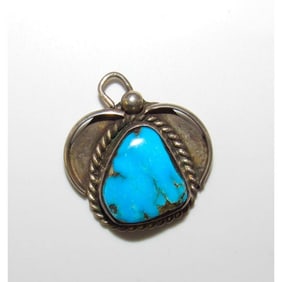 Vintage Navajo Turquoise Pendant Sterling Silver Old Pawn Native American