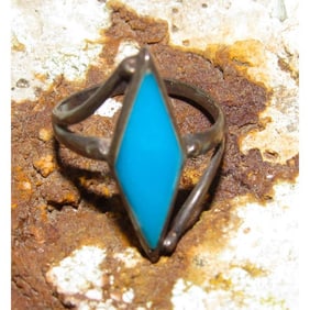 Southwestern Silver Ring Turquoise Inlay Accent Ring Size 6