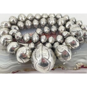 Vintage Navajo Pearls Necklace Hand Stamped Saucer Beads Sterling Silver 20"