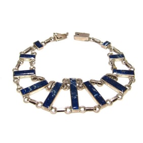 Mexican 950 Silver Lapis Lazuli Inlay Bracelet MOD Taxco Mexico