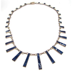 Mexican 950 Silver Lapis Lazuli Inlay Necklace MOD Taxco Mexico