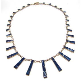 Mexican 950 Silver Lapis Lazuli Inlay Necklace MOD Taxco Mexico (1 of 4)