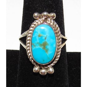 Navajo Royston Blue Turquoise Ring Size 8 Sterling Silver Signed