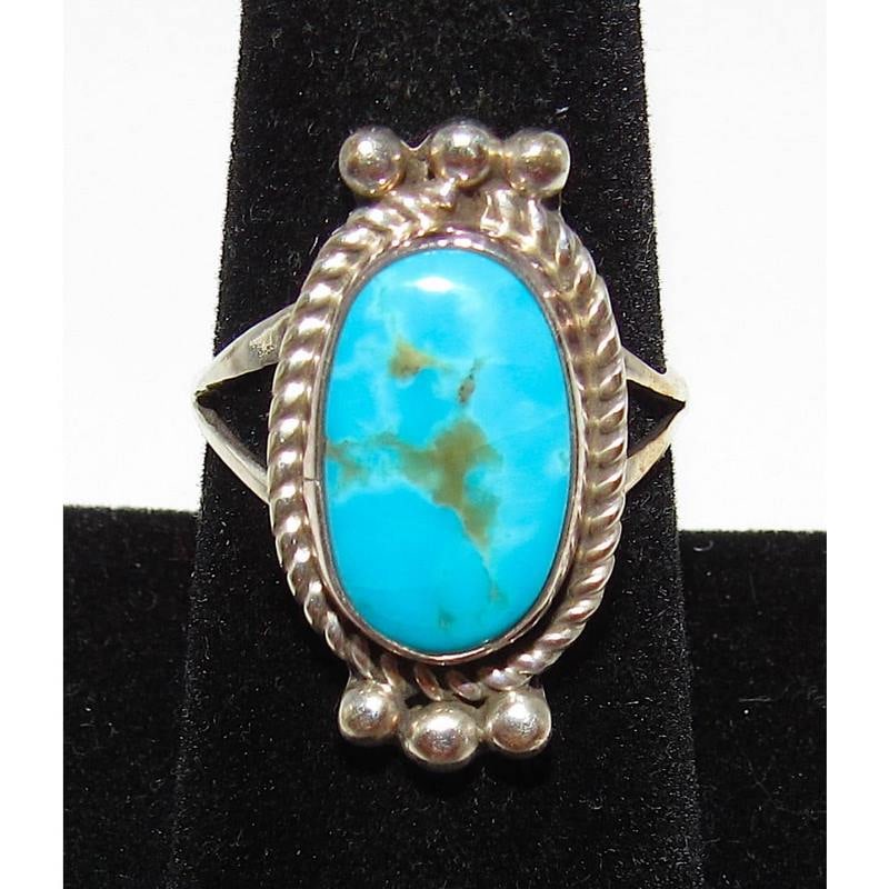 Navajo Royston Blue Turquoise Ring Size 8 Sterling Silver Signed (1 of 3)