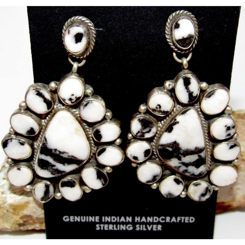 Navajo White Buffalo Cluster Earrings Sterling Silver Dangles Marcela James (1 of 3)
