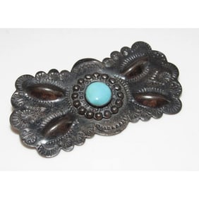 Vintage Navajo Pin Brooch Sterling Silver Turquoise
